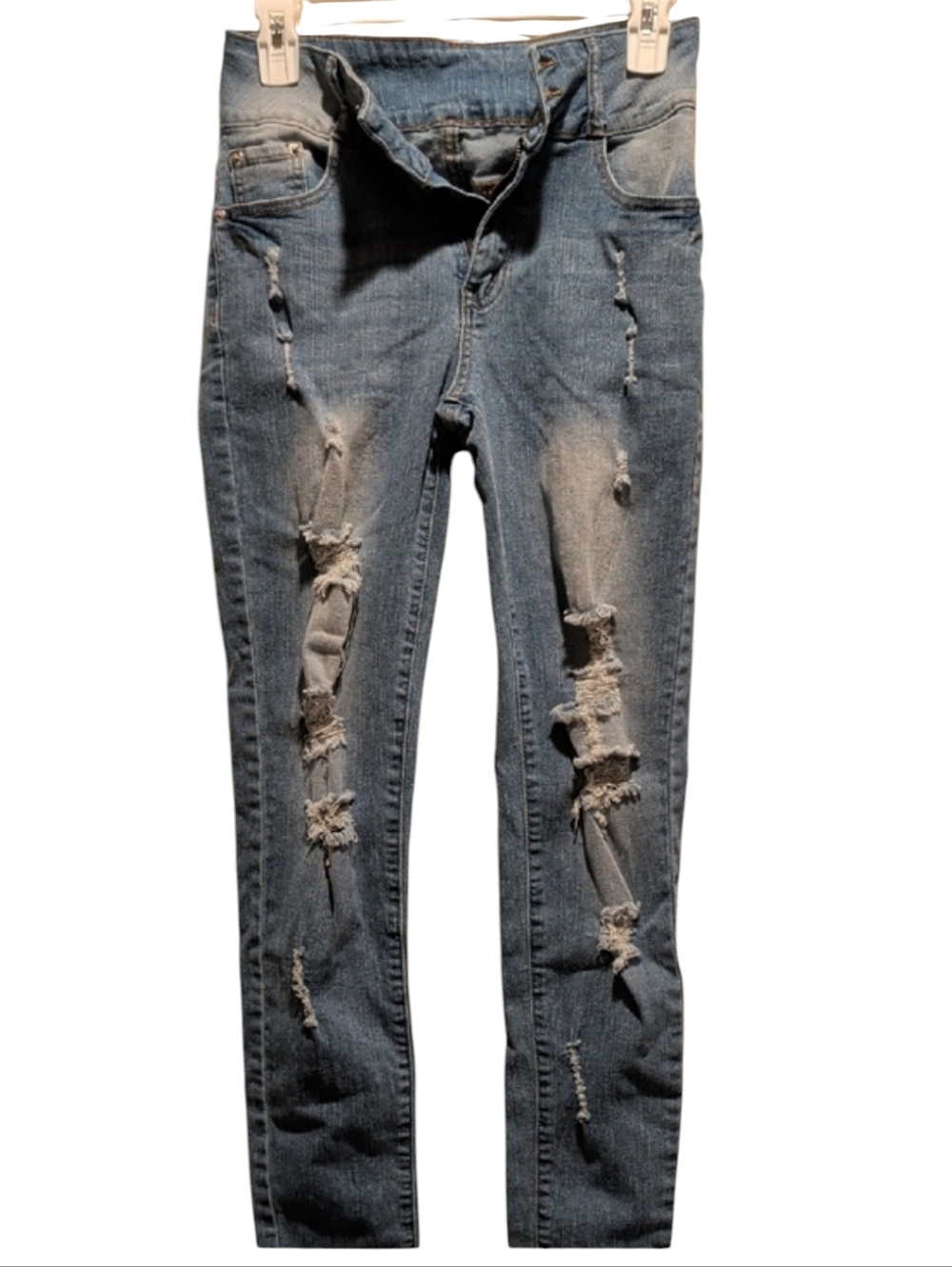 Women's Light Blue Distressed Skinny Jeans (#JEAN21)